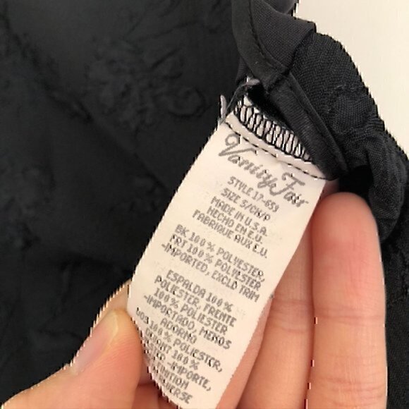 VINTAGE VTG VANITY FAIR Solid Black Textured Floral Semi Sheer Tank Top Small SM - Picture 4 of 7